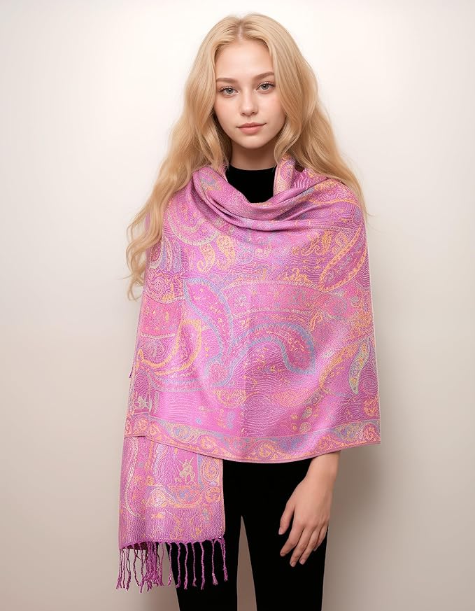 Achillea Big Paisley Pashmina Shawl Wrap for Women – Elegant Scarf for Weddings, Evening Dresses, Festivals & Daily Wear