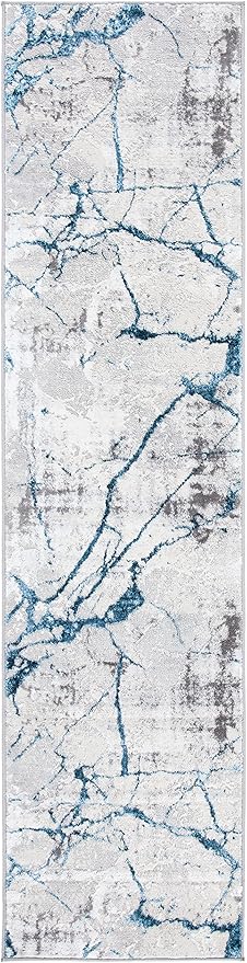 SAFAVIEH Amelia Collection Runner Rug - 2' x 10', Grey & Blue, Modern Abstract Design, Non-Shedding & Easy Care, Ideal for High Traffic Areas in Living Room, Bedroom (ALA293F)