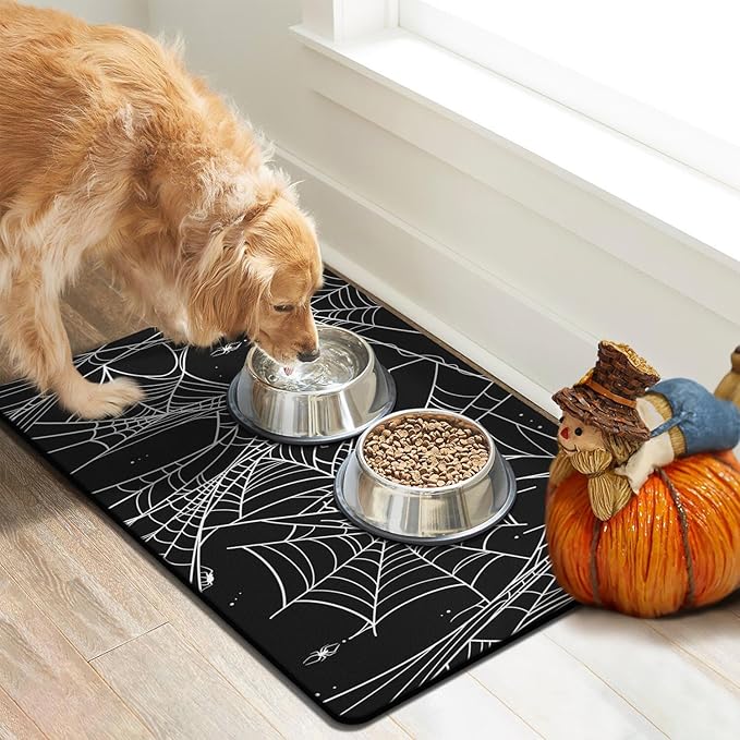 Halloween Dog Food Mats for Floors, Absorbent Dog Bowl Mat for Food and Water Dispenser Mat, Quick Dry Cat Food Mat Pet Supplies