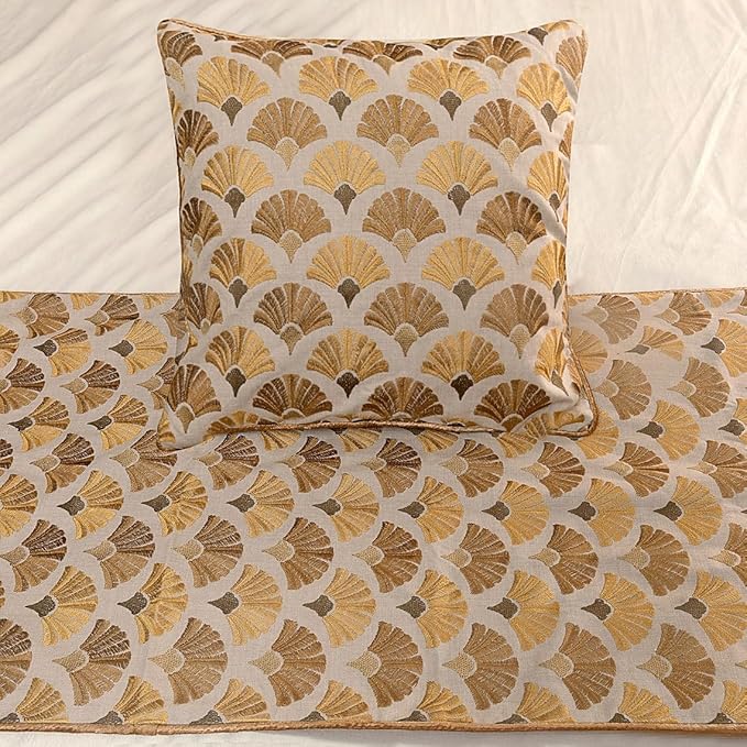 The HomeCentric King Queen Twin Beige & Yellow Gold Handmade Queen 74"x18" Bed Runner Without Pillow Cover, Floral Embroidery Bed Scarf on Cotton Embroidery Fabric - Autumn Bloom