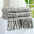 Multi-Color Grey Cable Knitted Throw Blanket for Couch,60"X80" Boho Style Textured Blankets for Home Decor,Super Soft Warm Cozy Chunky Knit Blanket with Decorative Tassels for Bed and Sofa