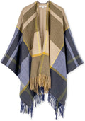 Moss Rose Women's Travel Plaid Shawl Wrap Open Front Poncho Cape for Fall Winter