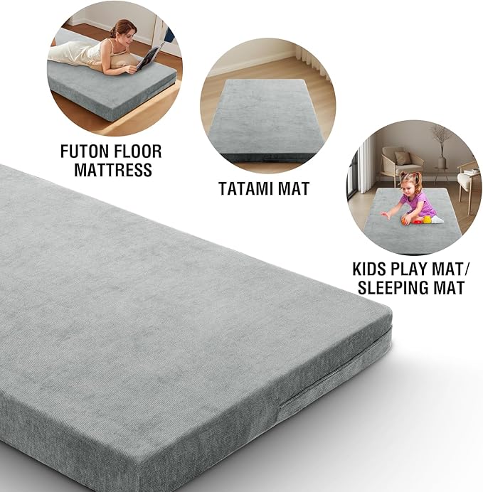 H.VERSAILTEX Twin Size Armless Futon Mattress Covers for Traditional Japanese Futon Mattress Soft Chenille Couch Slipcovers Floor Mats Sofa Protector Zippered Sleeper Sofa Cover,Dove