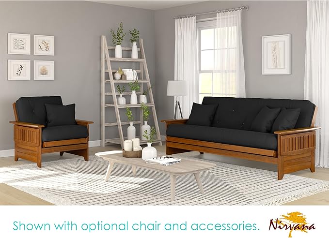 Nirvana Futons Brentwood Tray Arm Futon Sofabed Set - Full Frame, 8" Thick Black Mattress, Rich Heritage Finish