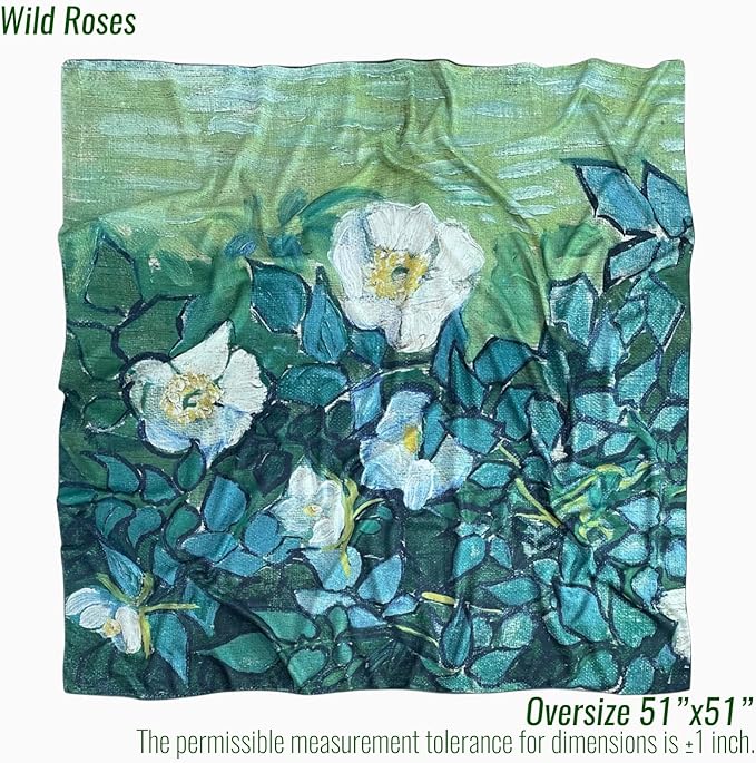 Artist Oil Painting Wraps 51"x51" Cashmere-Soft Art Pashmina Luxury Rolled Hem Women Large Travel Blanket Shawl