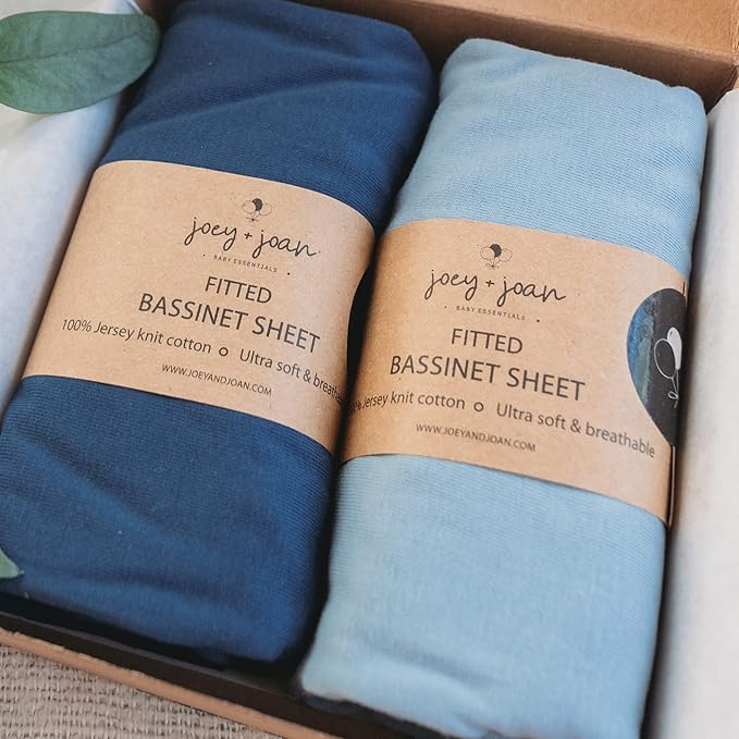 Bassinet Fitted Sheets for Halo Bassinest Swivel Sleeper Mattress – Snuggly Soft 100% Jersey Cotton – 2 Pack – Dusty Blue + Navy – 2 Pack