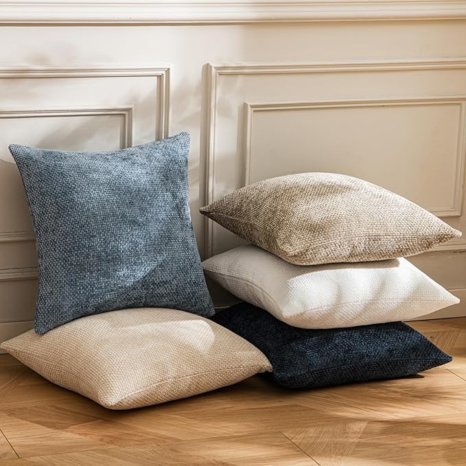 a moment Blue Chenille Throw Pillow Covers 20x20 Inch Pack of 2 Modern Decorative Throw Pillow Covers Farmhouse Cross Covers Modern Home Decor for Sofa Bedroom Living Room