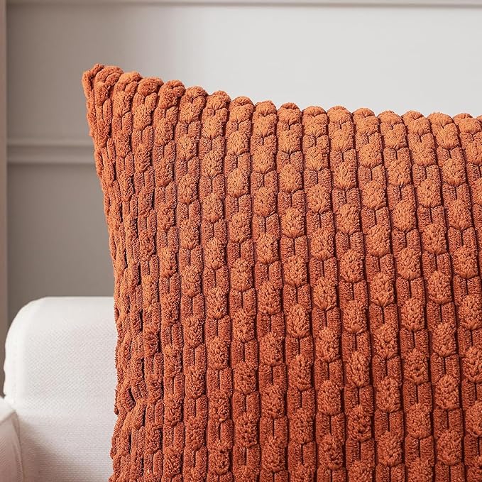 Kevin Textile Fall 14x36 Inch Long Lumbar 1 Pack Fall Boho Decorative Throw Pillow Cover Soft Striped Corduroy Rectangle Cushion Case Farmhouse Solid Color Accent for Living Room Couch Sofa Bed, Rust