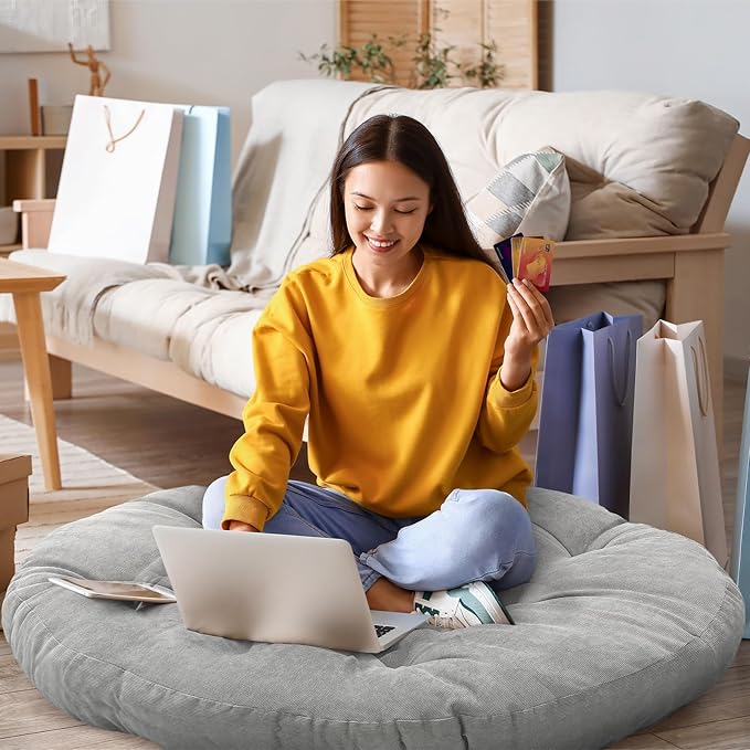 Large Floor Cushion Seating Round Floor Pillows Cushions for Adults Oversized Playroom Pillows Reading Nook Big Pillow for Sitting Meditation Yoga Living Room Sofa Balcony(Gray)