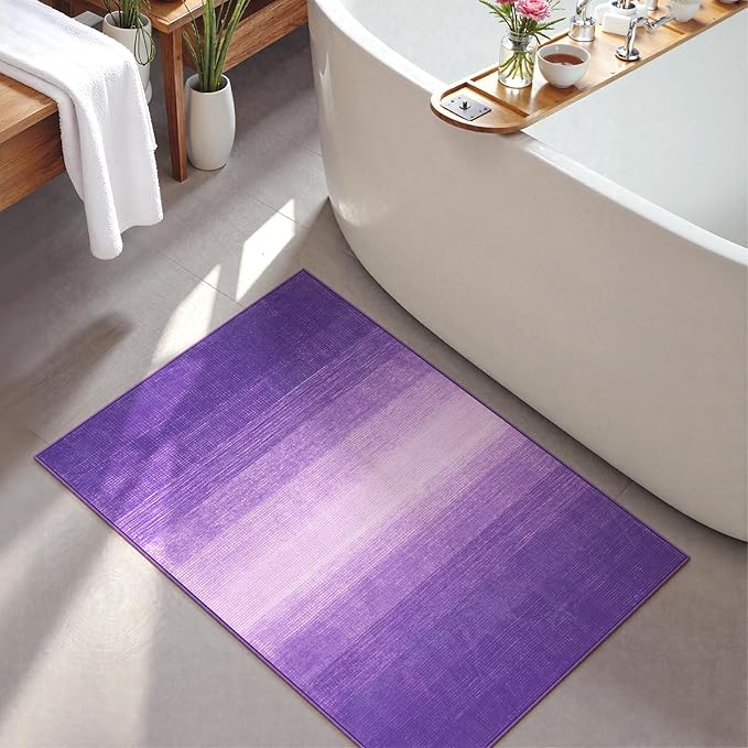 Wonnitar Modern Ombre Purple Rug 2x3, Small Washable Bathroom Rugs, Non-Slip Kitchen Rugs Throw Mat, Non-Shedding Gradient Soft Indoor Floor Carpet for Entryway Bedroom Bath (Purple, 2'x3')