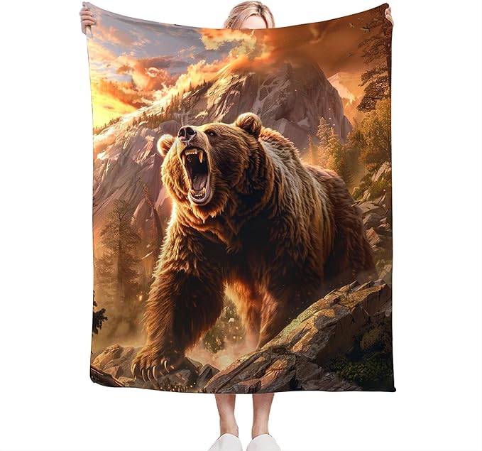 Bear Animal Throw Blanket - Cabin Decor Gift for Girls, Women, Boys, Men - Soft Warm Cozy Fleece for Couch, Sofa, Bed 80"x60"