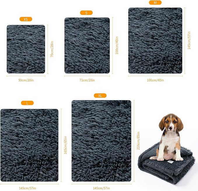 Waterproof Pets Blankets for Dogs Calming Cat Blanket for Bed Couch Sofa Cover Protector Washable Long Faux Fur Pet Throw Blanket for Puppy Reversible Furniture Protection Mats (Gray,M-57x40in)