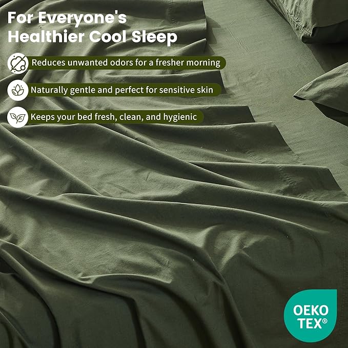 100% Linen Sheet Set Cal King Size Extra Deep Pocket Fits 18-24 Inch Mattress, Breathable & Soft, Smooth 6-Piece Set for Thick Mattresses Hotel Luxury Bedding（Cal King, Forest Green）
