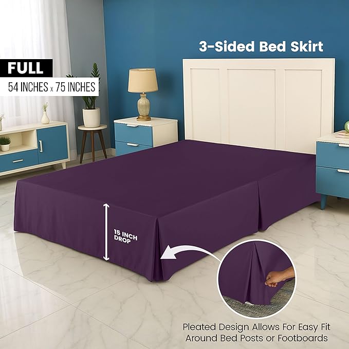 Utopia Bedding Full Bed Skirt - Soft Quadruple Pleated Ruffle - Easy Fit with 16 Inch Tailored Drop - Hotel Quality, Shrinkage and Fade Resistant (Full, Purple)