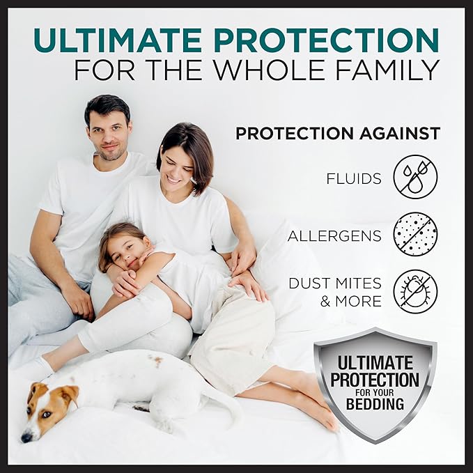Protect-A-Bed AllerZip Queen 20" x 30" Pillow Protectors (Set of 2), Bed Bug and Dust Mite Proof, Noiseless and Odor-Resistant Pillow Covers, 100% Waterproof, Machine Washable