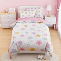SANDJEST Floral Comforter Set Full Size 98x86in for Kids Girls, Microfiber 4 Pieces Bedding Set Includes 1 Comforter, 2 Pillowcases, 1 Fitted Sheet, Nursery Room Decor