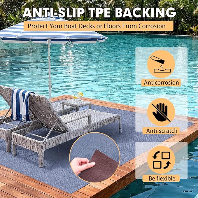Marine Carpet,6 FT x 10 FT Blue-Gray Indoor Outdoor Carpet 0.2" Thick Boat Carpet with Water-Proof TPE Backing, Non-Slide Outdoor Marine Carpet Roll for Home, Patio, Porch, Deck