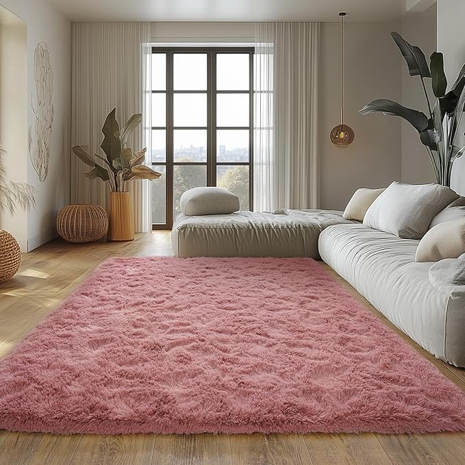 Fluffy Rugs for Living Room, Soft Shaggy for Bedrooms, Blush Area Rug for Bedroom, Cozy Fuzzy Carpet for Kids, Perfect Indoor Decor for Boys and Girls 6x9 Feet
