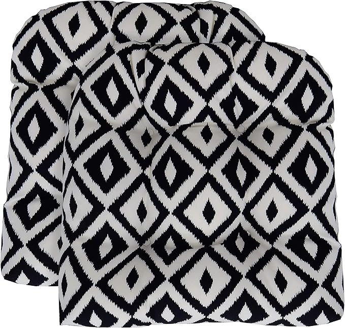 RSH DECOR: Tufted U-Shape Wicker Seat Cushions Set of 2 | 19” x 19” | All-Weather Spun Fabric | Water-Resistant | Outdoor Chair Cushions for Patio Furniture | Black & White Aztec