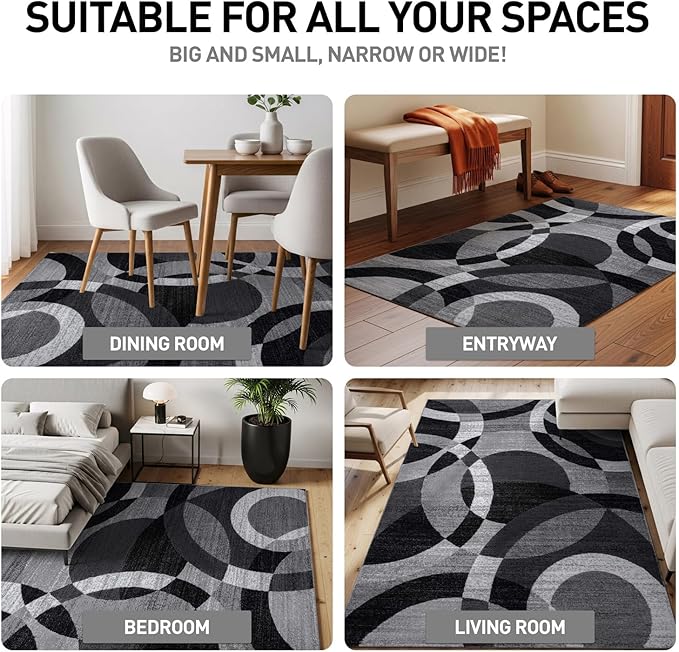Rugshop Contemporary Abstract Circles Perfect for high Traffic Areas of Your Living Room,Bedroom,Home Office,Kitchen Area Rug 12' x 15' Gray