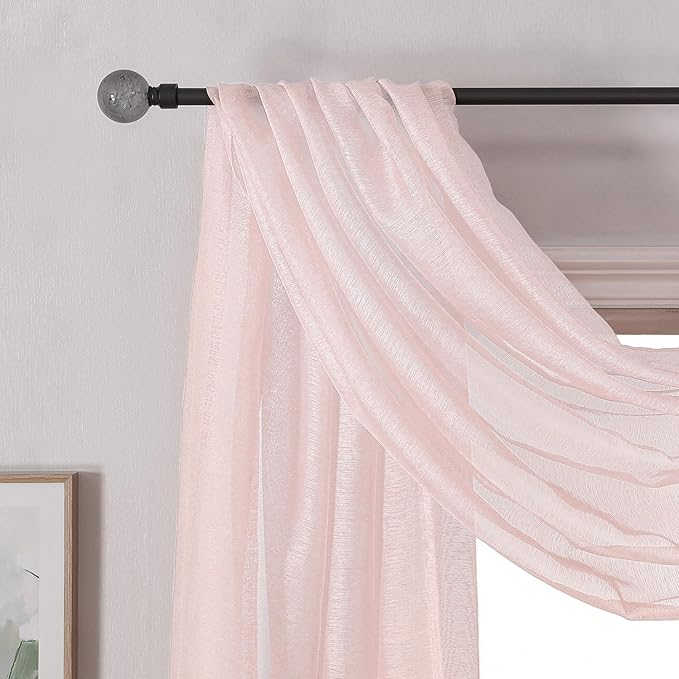 DONREN Peach Pink Sheer Window Scarf for Girls Party - Luxury Soft Semi Sheer Scarf for Wedding (1 Panel,52 Inch by 216 Inch Length)