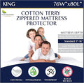 Zippered Waterproof Mattress Encasements - Hypoallergenic Mattress Protector Cover with Soft Cotton Terry Fabric Top - King Size 76' x 80'