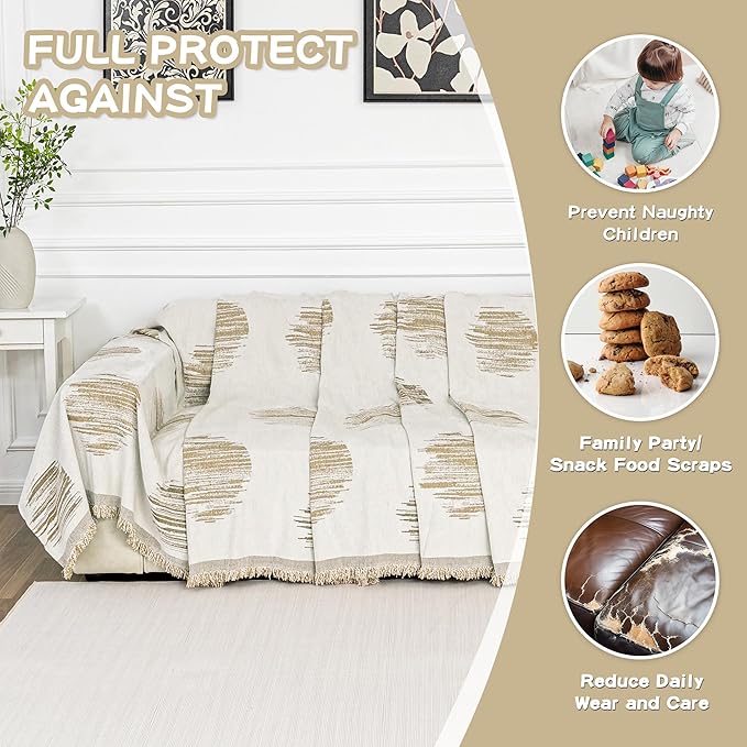 MEETSKY Couch Cover Sofa Slipcover Couch Protector Covers for Sectional Sofa,Universal Fit for Couch 2 Seat, Thick Washable Soft Touch for Pets, 71" x 134", Khaki