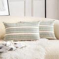 Decorative Boho Lumbar Throw Pillow Covers, Farmhouse Textured Pillow Case, 12 x 20 Inch Set of 2, Chair Sofa Bedroom Living Room Home Decor Couch Cushion Case, Green and Beige