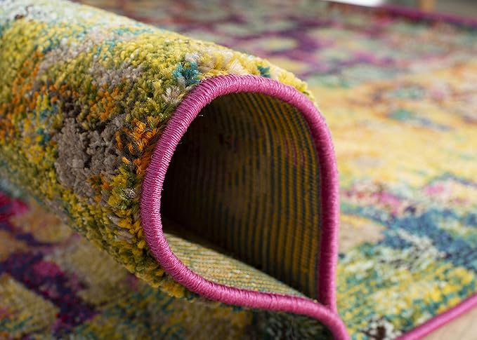 SAFAVIEH Monaco Collection Runner Rug - 2'2" x 22', Pink & Multi, Boho Chic Abstract Watercolor Design, Non-Shedding & Easy Care, Ideal for High Traffic Areas in Living Room, Bedroom (MNC225D)