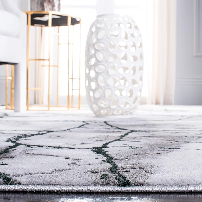 SAFAVIEH Craft Collection Area Rug - 8' x 10', Grey & Green, Modern Abstract Design, Non-Shedding & Easy Care, Ideal for High Traffic Areas in Living Room, Bedroom (CFT877Y)