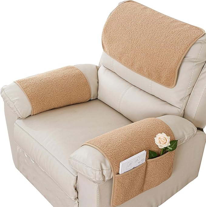Armrest Cover, Recliner Chair Protector, Furniture Protector Slip, Side Storage Pocket, Stretch Armchair Couch Arm Rest Cover for Recliner, Chair, Sofa (Camel,2 Seater(4pcs))