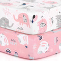 BROLEX Baby Fitted Crib Sheets: Kid Crib Sheets - Set of 2 for Toddler Standard Size Crib Mattress for Boys and Girls - Jersey Knit Crib Bed Sheets Elephant Rabbit