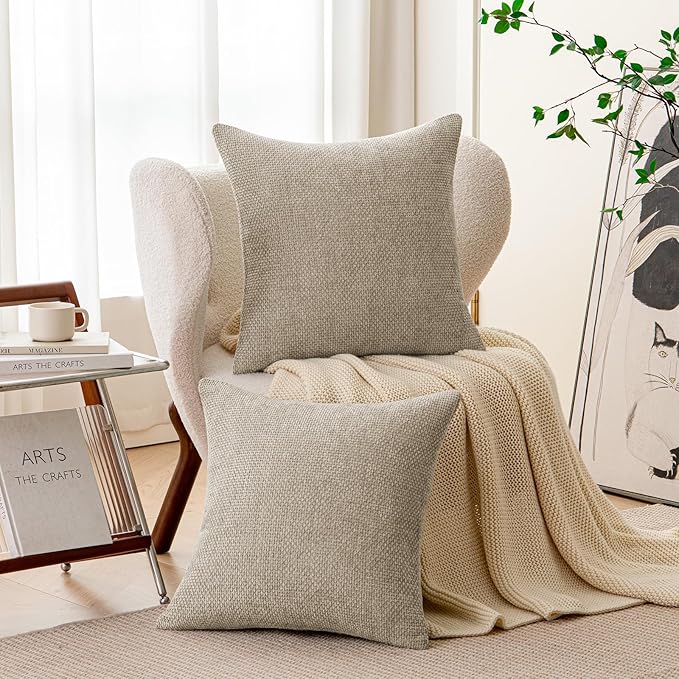 a moment Taupe Chenille Throw Pillow Covers 22x22 Inch Pack of 2 Modern Decorative Throw Pillow Covers Farmhouse Cross Covers Home Decor for Sofa Bedroom Living Room