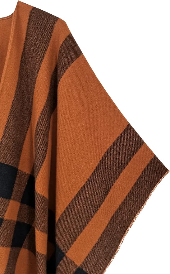 Moss Rose Women's Travel Plaid Shawl Wrap Open Front Poncho Cape for Fall Winter