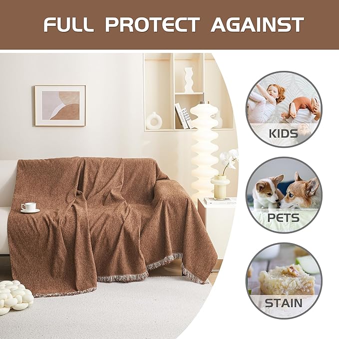 MEETSKY Couch Cover for Pets Sofa Cover for 3 Cushion Couch Sofa Oversized Sofa Slipcovers Sectional Sofa Covers Washable, Sofa Throw Couch for Dogs Couch Protector, 91"x 150"，Camel