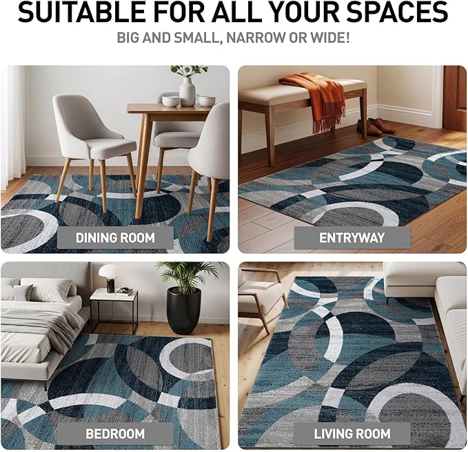 Rugshop Contemporary Modern Circles Abstract Runner Rug 2' x 7'2" Blue