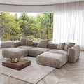 JACH 141" Oversized Modular Sectional Couch, Deep 3-Seats Corduroy Sofa with Chaise Ottomans, Huge Plus Convertible Soft Sofas, Minimalist Couches for Living Room, Apartment, Light Brown
