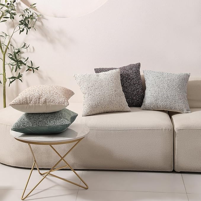 Striped Euro Sham Pillow Covers 26x26 Set of 2 Beige Textured Boucle Chic Morden Boho Accent Farmhouse Square Decorative Couch Throw Pillow Covers for Home Decor Bed Sofa Living Room