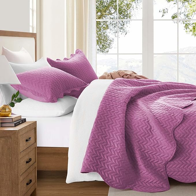 IR Imperial Rooms 8 Pack Quilt King Size Bedding (106" x 96") - Bulk Wholesale for Hotels, Guest Bedroom & Airbnbs - Lightweight Microfiber Reversible Embossed Quilts Bedspread (Purple)