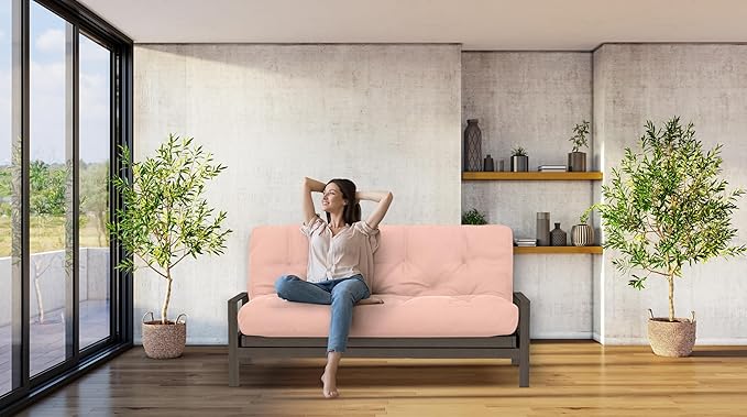 Royal Sleep Products by The Futon Factory 6 inch Foam Futon Mattress - Solid Blush Pink Cover - Full Size - CertiPUR Certified Foams - Made in USA - Replacement Mattress - (Frame not Included)