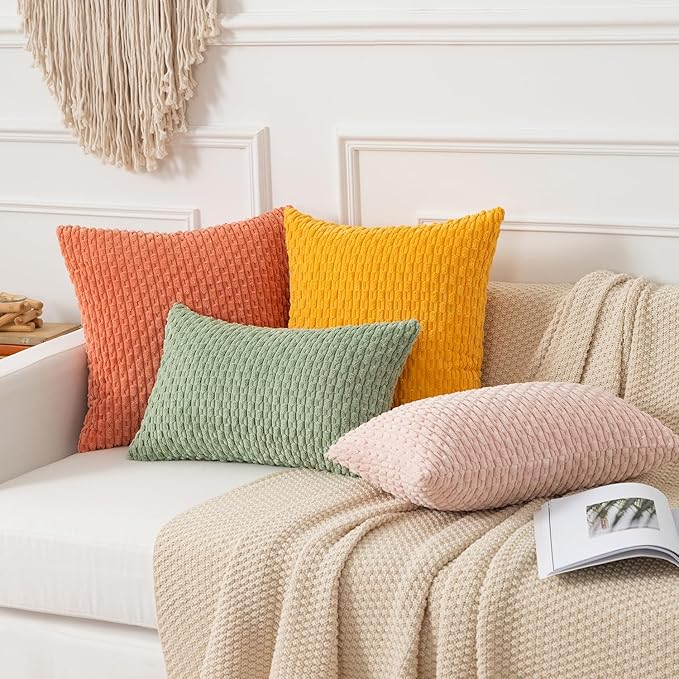 Kevin Textile 12x20 Inch Pillow Cover 1 Pack Boho Decorative Soft Striped Corduroy Lumbar Farmhouse Solid Color Accent Rectangle Cushion Case for Living Room Couch Sofa Bed, Sage Green