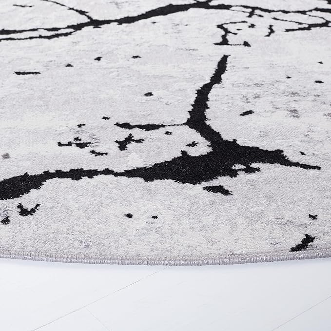 SAFAVIEH Amelia Collection Area Rug - 8' Round, Grey & Black, Modern Abstract Design, Non-Shedding & Easy Care, Ideal for High Traffic Areas in Living Room, Bedroom (ALA293K)