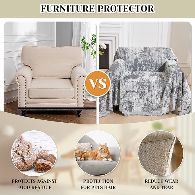 MEETSKY Small Couch Cover Oversized Chair Cover Washable, Chenille Soft Throw Cover for Single Sofa, Abstract Geometric Sofa Slipcover Multi-Use Furniture Protector for Pets, 71" x 91", Deep Grey