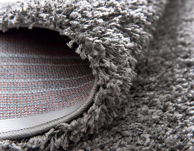 Unique Loom Solid Shag Collection Area Rug (12' 4" Round, Graphite Gray)