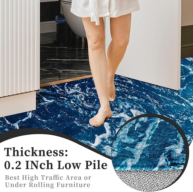 9CH Ocean Beach Area Rug 9'x12', Blue Sea Waves Polyester Area Rug Non-Slip Carpet Mat for Living Dining Dorm Room Bedroom Home Decorative
