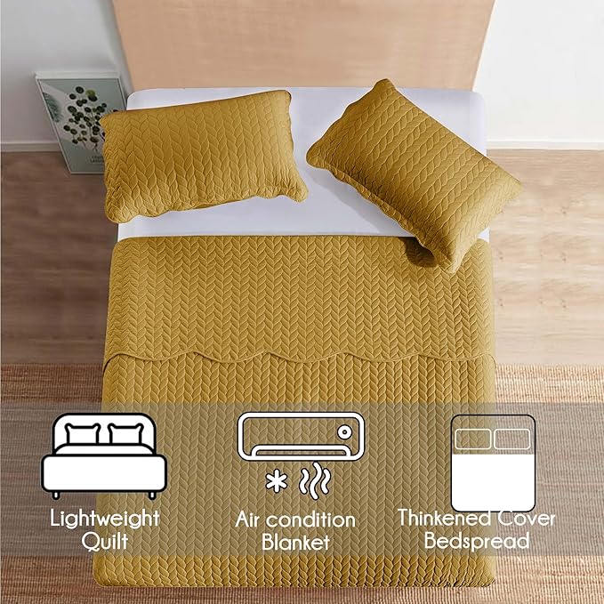 IR Imperial Rooms 8 Pack California King Quilt Bedding Set (118"x106") - Bulk Wholesale for Hotels, Guest Bedroom & Airbnbs - Lightweight Microfiber Reversible Embossed Quilts Bedspread (Ochre)