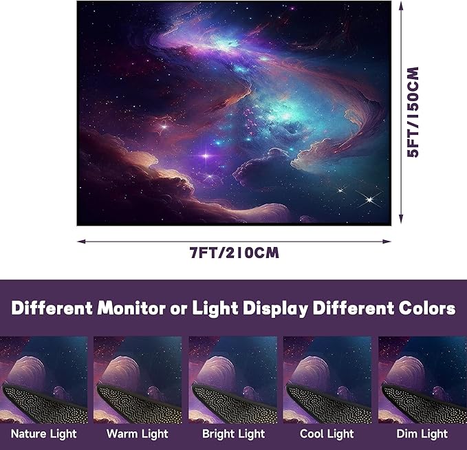 5' X 7' Galaxy Area Rug Bedroom Living Room for Girls Kids Boys Carpet Nebula Vortex Throw Rugs Purple Blue Cloud Floor Mat