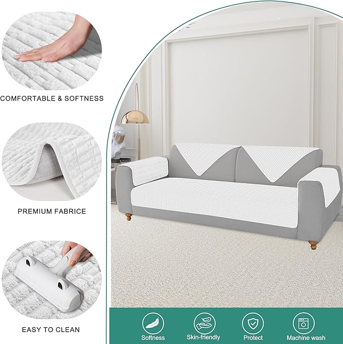 Foxdecor Couch Cover Sofa Covers Washable, Dog Bed Cover Couch Covers for 3 Cushion Couch Sofa Pet Friendly, Dog Couch Cover Furniture Covers for Pets.(White 40x50 inch)