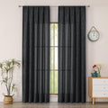 Simplebrand Black Semi Sheer Faux Linen Textured Curtains 84 Inches Long 2 Panels, Light Filtering Farmhouse Bedroom Curtains, Farmhouse Rod Pocket Soft Thick Window Drapes for Living Room, 50Wx84L