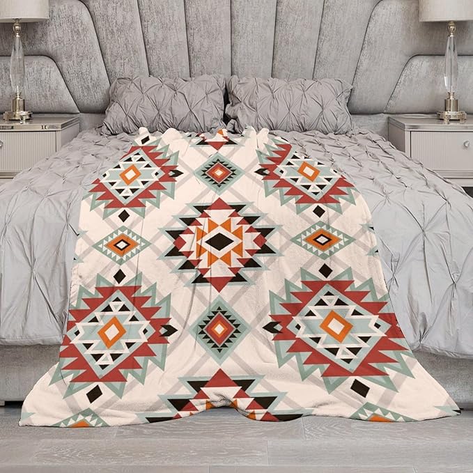 Southwest Style Blanket, Boho Geometric Print Throw Blanket Tribal Aztec Blanket for Couch Bed Sofa Cover Throw Home DéCor 40"x50"